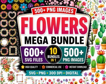 Floral Clipart Mega Bundle: 644 PNG, 555 SVG Flowers (Digital Download)
