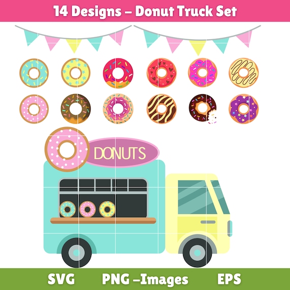 Donut Truck Digital Clipart for Scrapbooking, Cricut Cut Files, Sublimation, Card & Sticker Making, Paper Crafts, Food clipart, SVG, PNG