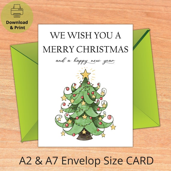 Printable Christmas tree card, Holiday card, Watercolor Christmas card, Merry Christmas card, Digital card, Instant Download