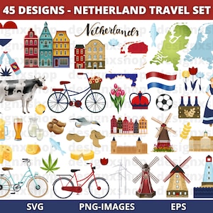 Clipart carino PAESI BASSI, Clipart Paesi Bassi, Clipart Olanda, Clipart olandese, Clipart Amsterdam, Clipart di viaggio, Clipart europeo, SVG, PNG