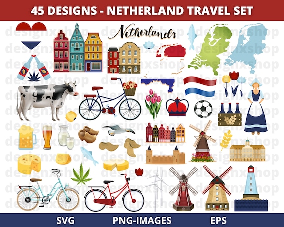 Cute NETHERLANDS clipart, Netherlands Clipart, Holland clipart, Dutch clipart, Amsterdam clipart, Travel Clipart, European Clipart, SVG, PNG