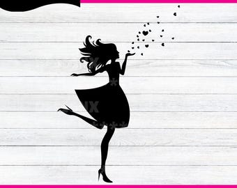 Fashion Woman svg, Female Heart silhouette, Woman Silhouette, Princess Girl Clipart, Elegant Romantic Woman, Fashion Lady Cricut Cut File