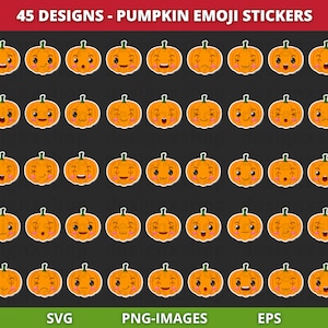 Zestaw clipartów kawaii emoji dyni | Clipart emoji dyni Halloween | Clipart emotikon | Naklejki do planera do wydrukowania | Emocje PNG SVG PDF