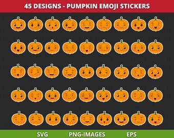 Pumpkin Emoji Clipart Set: Kawaii Halloween Emoticons (PNG SVG PDF)
