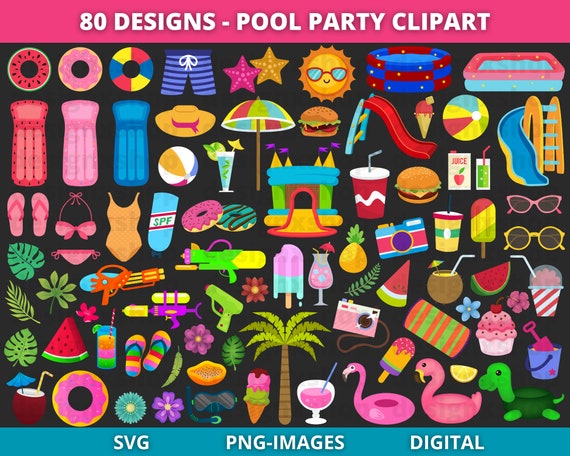 Pool Party Clipart, Summer Clipart, Pool Graphics, Swimming, Pineapple, Barbecue, Popsicles, Swimming, Fun, Birthday, Party Clipart