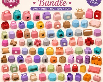 Gift Box SVG Bundle, Paper Box Template Svg, Favor Box Cut Files, Cricut Gift Packaging, Treat Box Svg, DIY Gift Box Png, Candy Box Template