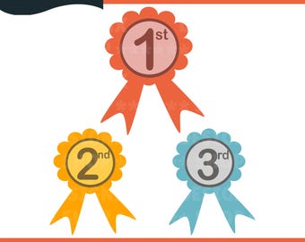 First, second and third Place Ribbon Svg, Award Ribbon Cut Files, Prize Badge, Winner Medal Design, Cricut Silhouette, PNG EPS DXF