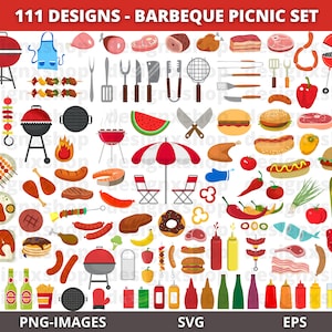 111 BBQ Clipart, Barbeque Clipart, Picnic Clipart, Backyard BBQ Clipart, Summer Clipart, Grill Party Food, Burgers, Grill, Cookout, PNG File