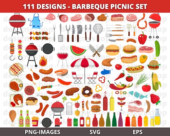 111 BBQ Clipart, Barbeque Clipart, Picnic Clipart, Backyard BBQ Clipart, Summer Clipart, Grill Party Food, Burgers, Grill, Cookout, PNG File