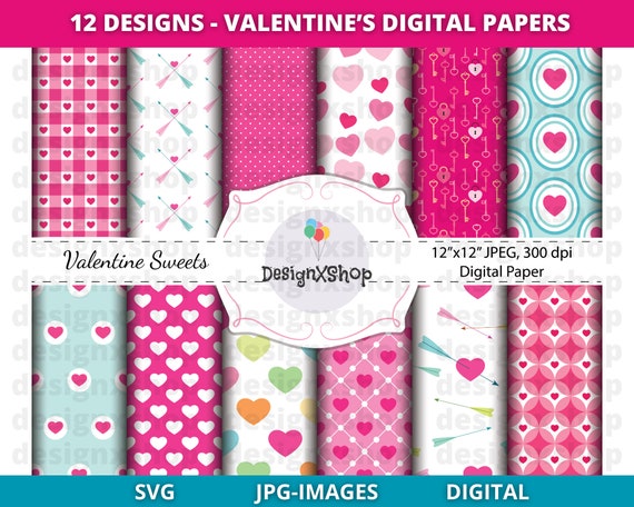Valentine Digital Papers, Valentine Patterns, Valentine Sweets Digital Paper, Valentine Hearts Paper, Scrapbooking, Commercial Use