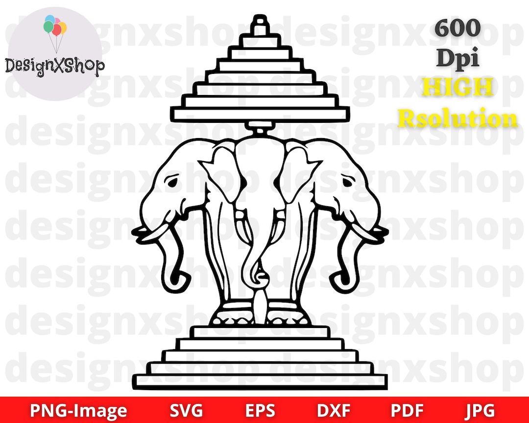 Three Headed Elephant SVG ERAWAN Svg ERAWAN Airavata Laos Svg Laos Wall
