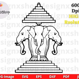 Dreiköpfige Elefanten SVG | ERAWAN Datei | ERAWAN Airavata | Laos svg | Laos Wandkunst | Dreiköpfiger Elefant aus Laos Instant Download