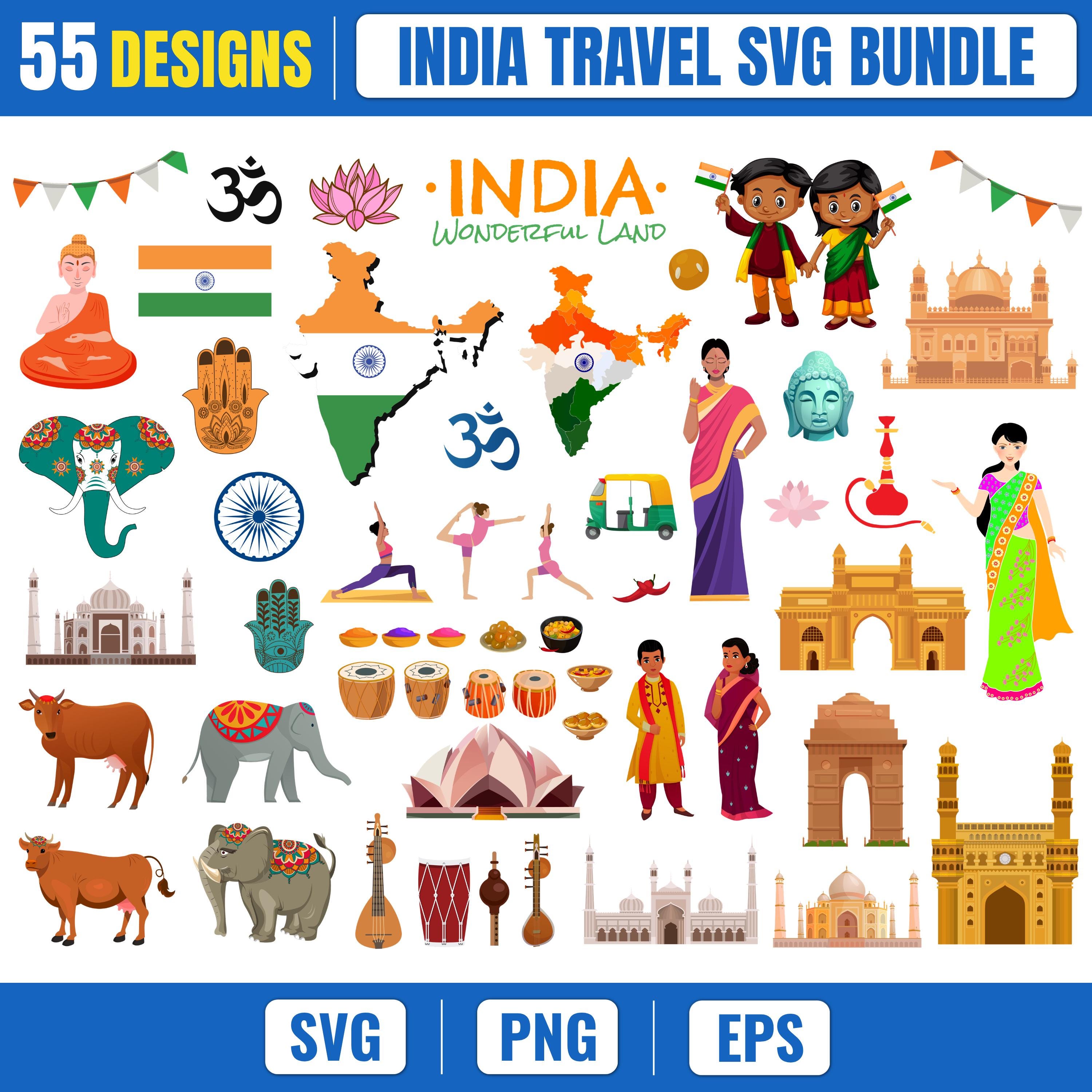 India Travel SVG Bundle | India SVG, Taj Mahal, Lotus Temple