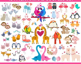 Animal Couples Clipart – Valentine's Day SVG, PNG Files (Digital Download)