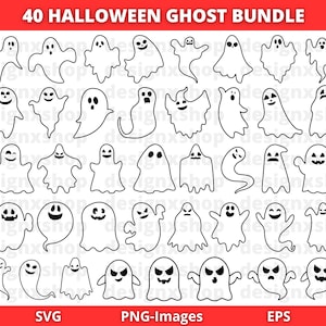 Ghost SVG Bundle | Ghost Face SVG | Cute Ghosts PNG | Halloween svg | Ghost outline svg | Halloween clipart | Ghost Silhouette Cut Files