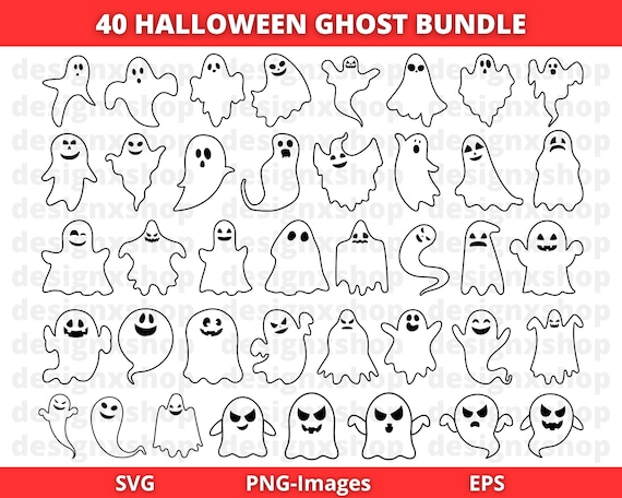 Ghost SVG Bundle | Ghost Face SVG | Cute Ghosts PNG | Halloween svg | Ghost outline svg | Halloween clipart | Ghost Silhouette Cut Files