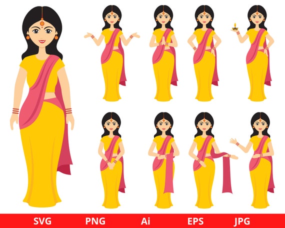 Indian Women Clipart, Fashion Girls Clipart, Indian Girls, Indian Culture Clipart, womens clipart, Instant Download SVG and PNG Files