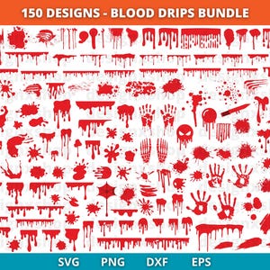 Blood Drips SVG PNG Mega Bundle, Dripping Blood SVG, Blood svg, Halloween svg Bundle, Bloody Hand svg, Blood splatter svg