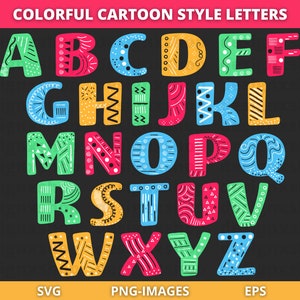 Alphabet Clipart, Colorful Alphabet, Colorful Capital Letters, ABC Clipart, Letters Clipart, Cartoon Isolated Letters, Alphabet SVG and PNG