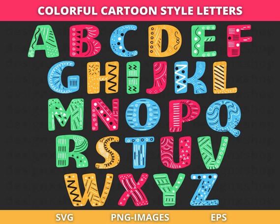 Alphabet Clipart, Colorful Alphabet, Colorful Capital Letters, ABC Clipart, Letters Clipart, Cartoon Isolated Letters, Alphabet SVG and PNG