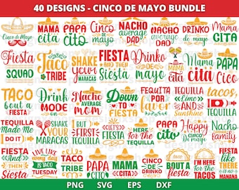 Cinco de Mayo Clipart, Fiesta SVG Bundle, Taco, Tequila Designs (Descarga Digital)