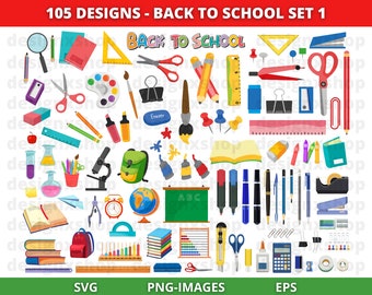 Back to school clipart, School clipart, Stationery clipart, Educational, School supplies, Teacher, Hand drawn, Instant Download SVG and PNG
