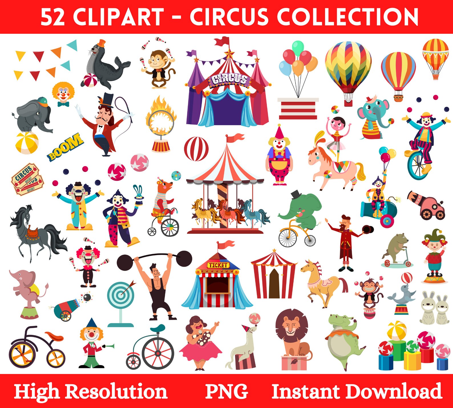 Circus SVG Mega Bundle 190+ Designs | Carnival Clipart Bundle | Circus ...