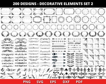 Decorative Elements SVG Bundle: Dividers, Borders, Ornaments, Arrow, Flourishes (Digital Files)