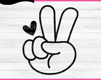 Peace Sign SVG, Hand Gesture SVG, Peace Hand Cricut Cut File, Silhouette PNG, Retro Peace Symbol, Instant Digital Download