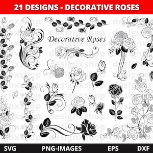 Pacchetto SVG ROSE, Pacchetto SVG ROSE, Pacchetto Clipart Rose, File di taglio SVG Rose per Cricut, Fiori SVG, SVG floreale, Download istantaneo