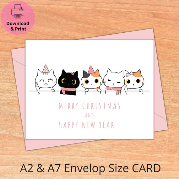 Cat Christmas Card, Merry Christmas cat card, Cat card, Funny Christmas card, Kids Card, Christmas Card From The Cat, Instant Download