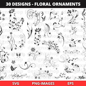 Ornament SVG, bloem ornamentbundel, bloem clipart, bloemen clipart, decoratieve rand, Cricut, Instant Download SVG en png