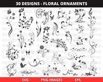 Ornament SVG, Flower ornament bundle, flower clipart, floral clipart, Decorative Border, Cricut, Instant Download SVG and PNG