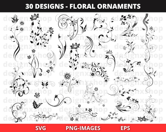 Ornament SVG, Flower ornament bundle, flower clipart, floral clipart, Decorative Border, Cricut, Instant Download SVG and PNG