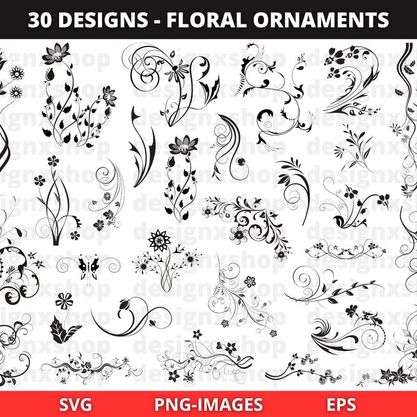 Ornament SVG, Blumen Ornament Bundle, Blumen Clipart, Floral Clipart, dekorative Bordüre, Cricut, Instant Download SVG und PNG