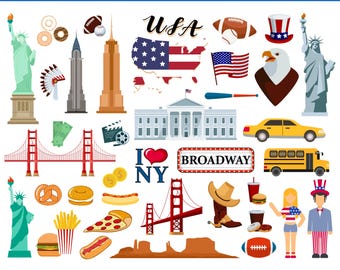 USA Travel SVG Bundle | 42 USA Clipart Designs | American Landmarks Png Eps | Patriotic Vacation Graphics | Cricut Silhouette