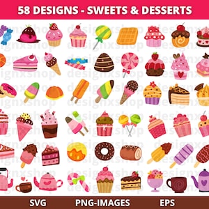 Sweets clipart, Desserts clipart, Sweet and Dessert clipart, Candy, Cupcake, popsicle clipart, Donut, Ice-cream, Download SVG and PNG