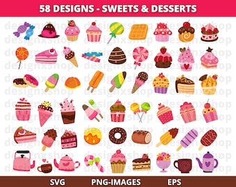 Sweets clipart, Desserts clipart, Sweet and Dessert clipart, Candy, Cupcake, popsicle clipart, Donut, Ice-cream, Download SVG and PNG