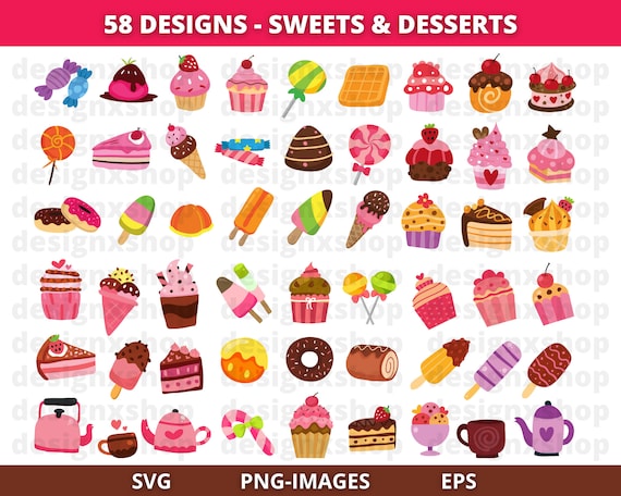 Sweets clipart, Desserts clipart, Sweet and Dessert clipart, Candy, Cupcake, popsicle clipart, Donut, Ice-cream, Download SVG and PNG