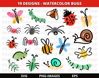 Clipart aquarel insecten: insectenschets (SVG, PNG)