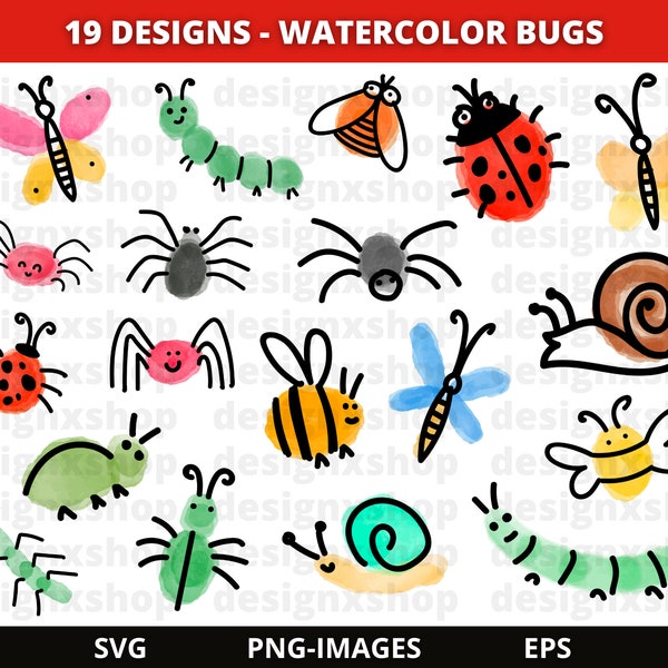 Insects clipart, Bugs clipart, Watercolor Insects clipart, Watercolor Bugs clipart, Insects sketch, Animal clipart, Download SVG and PNG