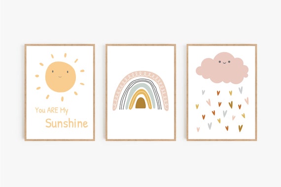 Set of 3 Pastel Rainbow Nursery Art Prints | Cute Rainbow Sunshine Cloud Nursery Art | Girl Pastel Rainbow Nursery Prints | Instant Download