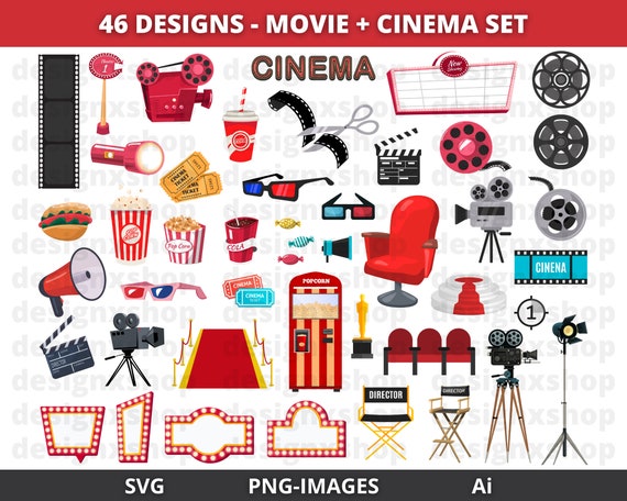 Movie Clipart, Cinema Clipart, Movie Theater Clipart, Movie Night Clipart, Popcorn, Film, Candy, Food, Soda, Instant Download SVG and PNG