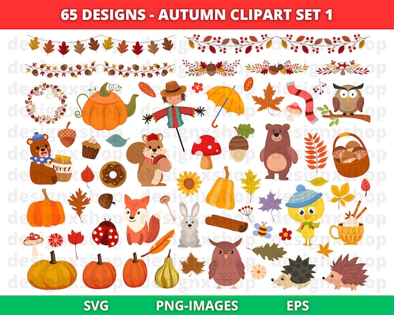 Fall Clipart, Autumn Clipart, Fall Harvest Clipart, Pumpkins, Wreaths, Leaves, Thanksgiving clipart, Season clipart, Download SVG and PNG