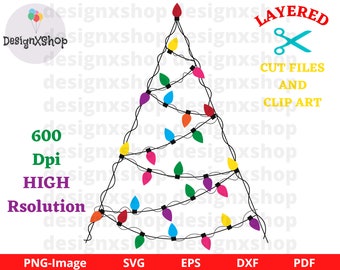 Luces navideñas SVG, Luces SVG, Cadena de luces navideñas SVG, Clipart de luces navideñas, Luces de colores, Navidad Svg, Cricut, Light-D-4