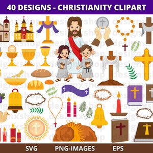 Clipart cristiana, clipart di Gesù Cristo, clipart del cristianesimo, clipart di Pasqua, domenica di Gesù, icone del battesimo, bundle di Pasqua Svg