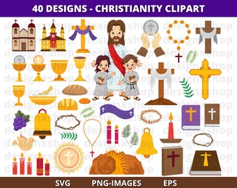 Pakiet clipartów chrześcijańskich: Jezus, Wielkanoc, ikony chrztu (SVG, PNG)