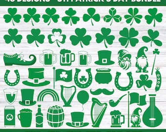 St. Patrick's Day SVG Bundle: Lucky Clover, Rainbow, Shamrock, Leprechaun, Irish Cut Files Digital Download