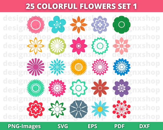 Cute Flower svg Bundle, Flat flowers clipart, Gardening flower svg, vector svg png dxf stencil cut file for silhouette cricut vinyl