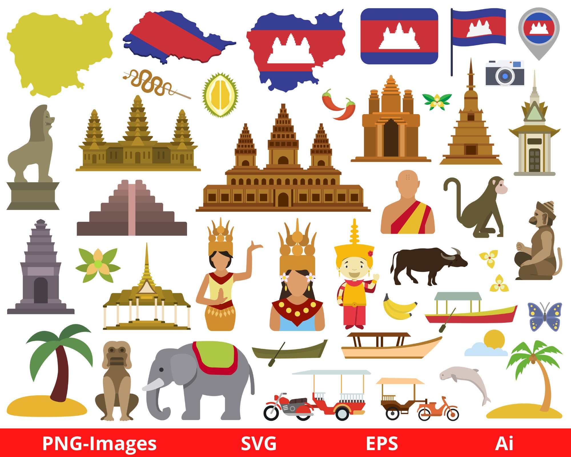 Cambodia Clipart Thailand Clipart Southeast Asia Thai - Etsy